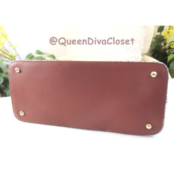 Designer Style Brown Tan Floral Geometric Diamond Monogram Handbag Purse Satchel - Picture 9 of 9